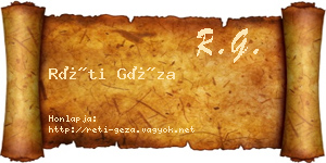 Réti Géza névjegykártya
