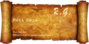 Réti Géza névjegykártya